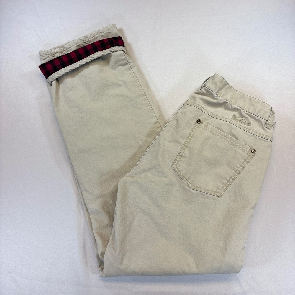 Woolrich Flannel Lined Pants Women 8 Khaki Buffalo Check Outdoor Hiking Camping